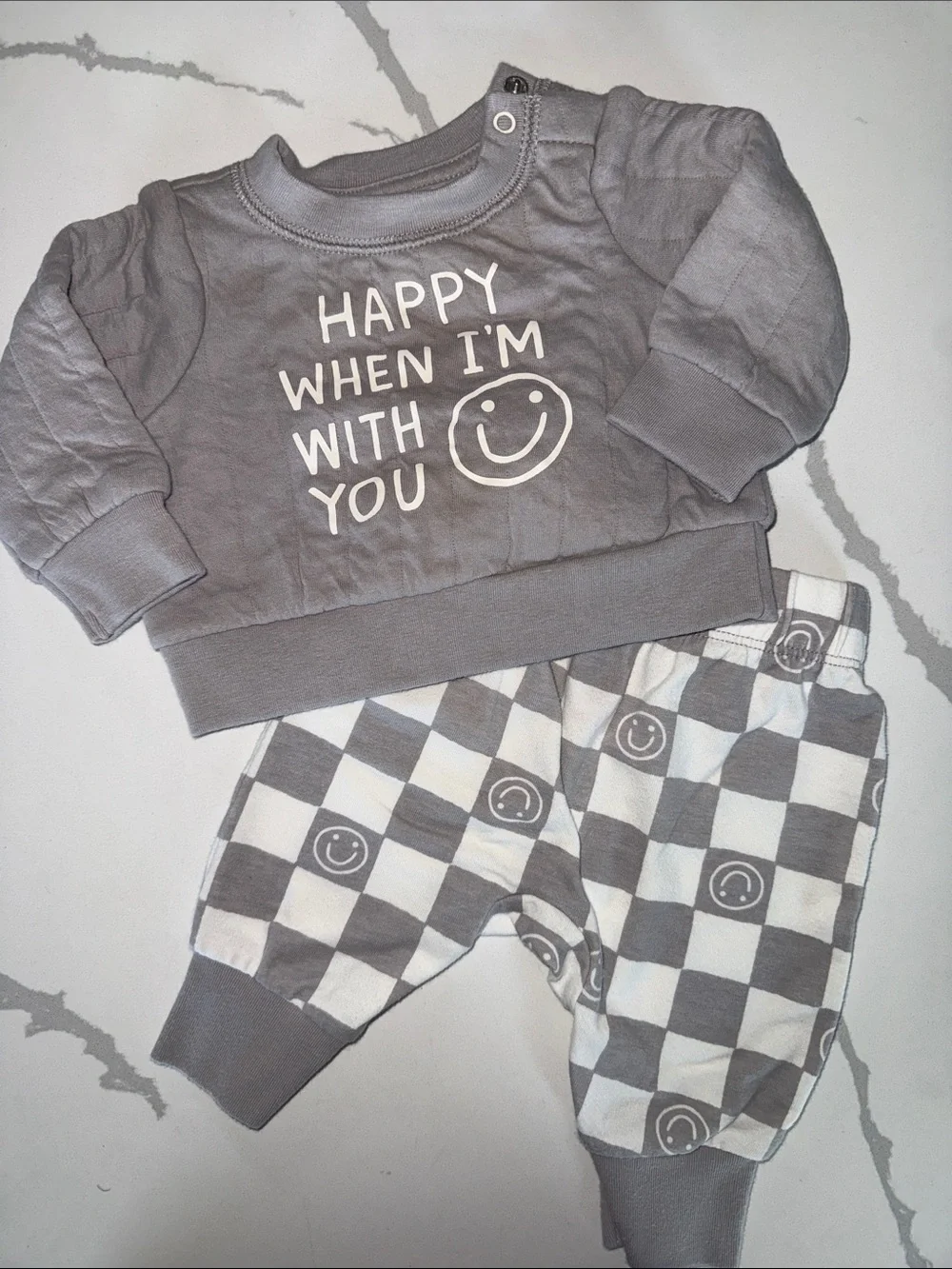 Cat & Jack Gray Smiley 2-Piece Matching Set